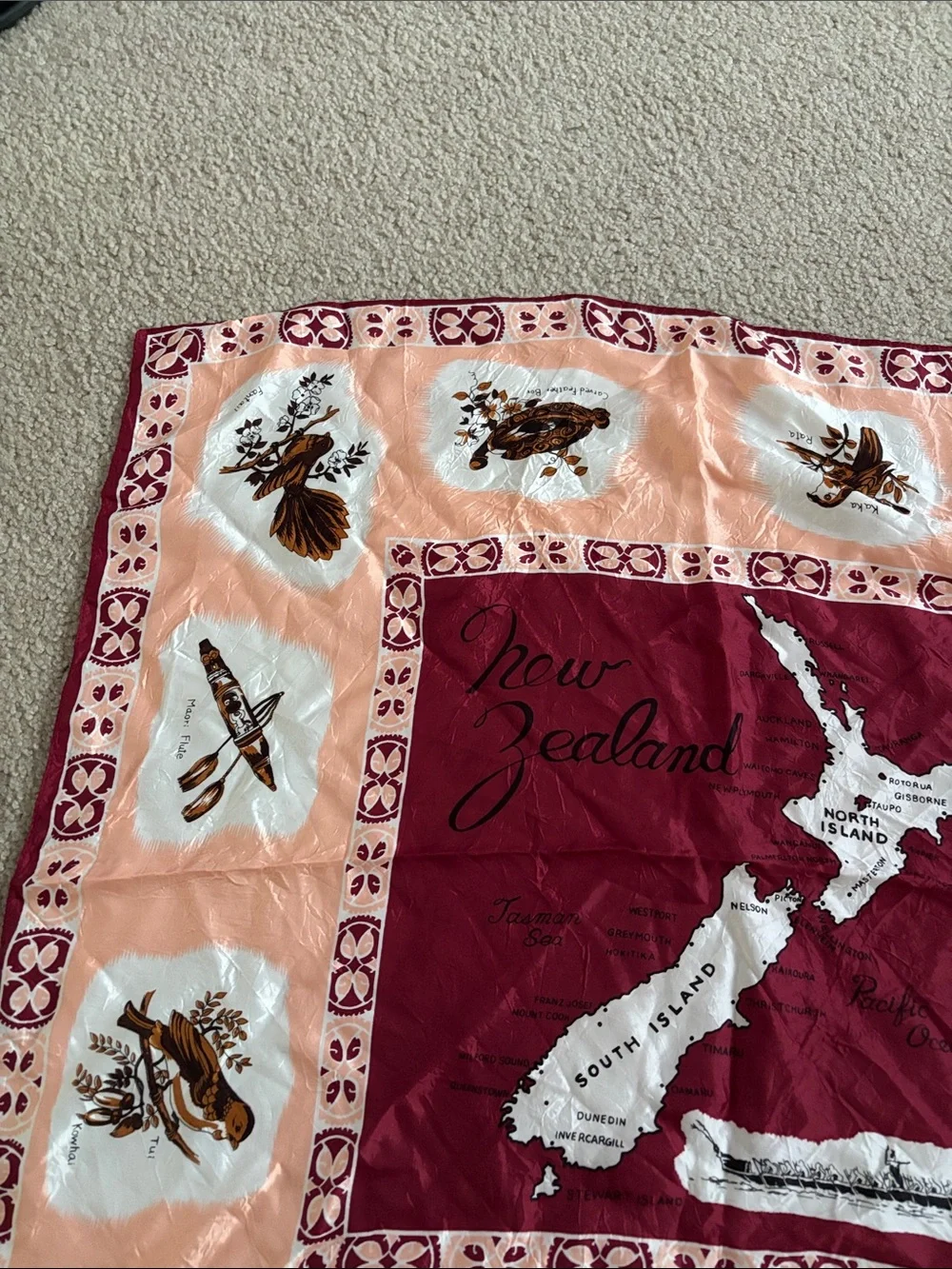 Vintage New Zealand Themed Decorative Scarf